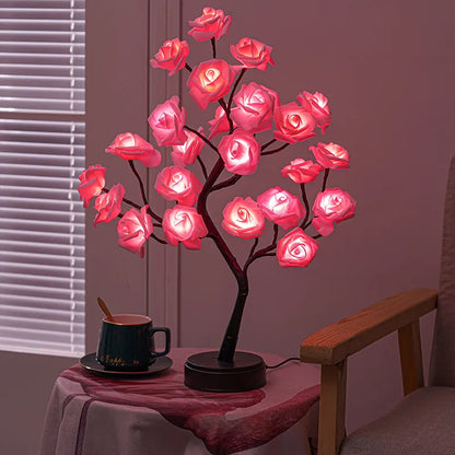 Skorter | RGB Rose Flower Tree Lights 24LED USB Battery Table Lamp Fairy Night Light Home Party Christmas Wedding Bedroom Decoration Gift