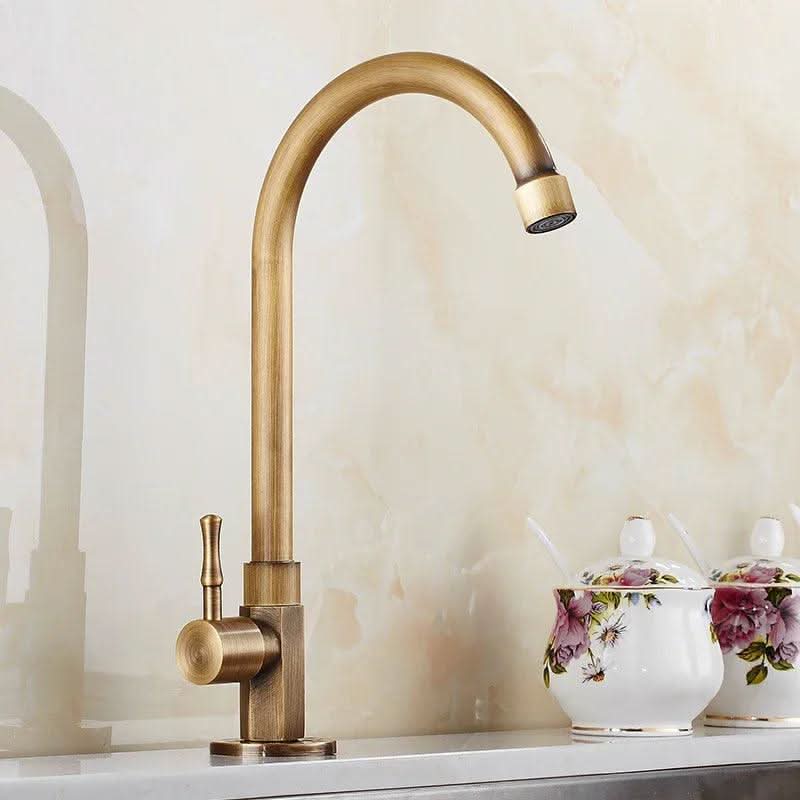 Skorter | Antique Brass Swan Neck Kitchen Faucet