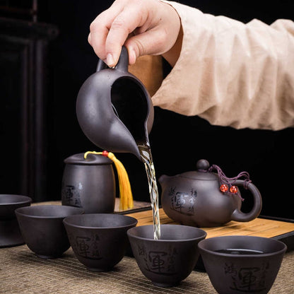 Skorter | 9-piece Set Teawere Retro Designer Cool Purple Sand Ceramic Teapot Set Travel Kong Fu Tea Set Porcelain Purple Sand Pot Tea Strainer