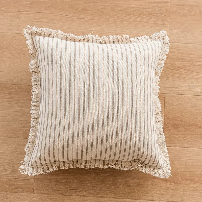 Skorter | Elegant Pillowcase with Jacquard Pattern and Fringes - Cotton-Linen Blend