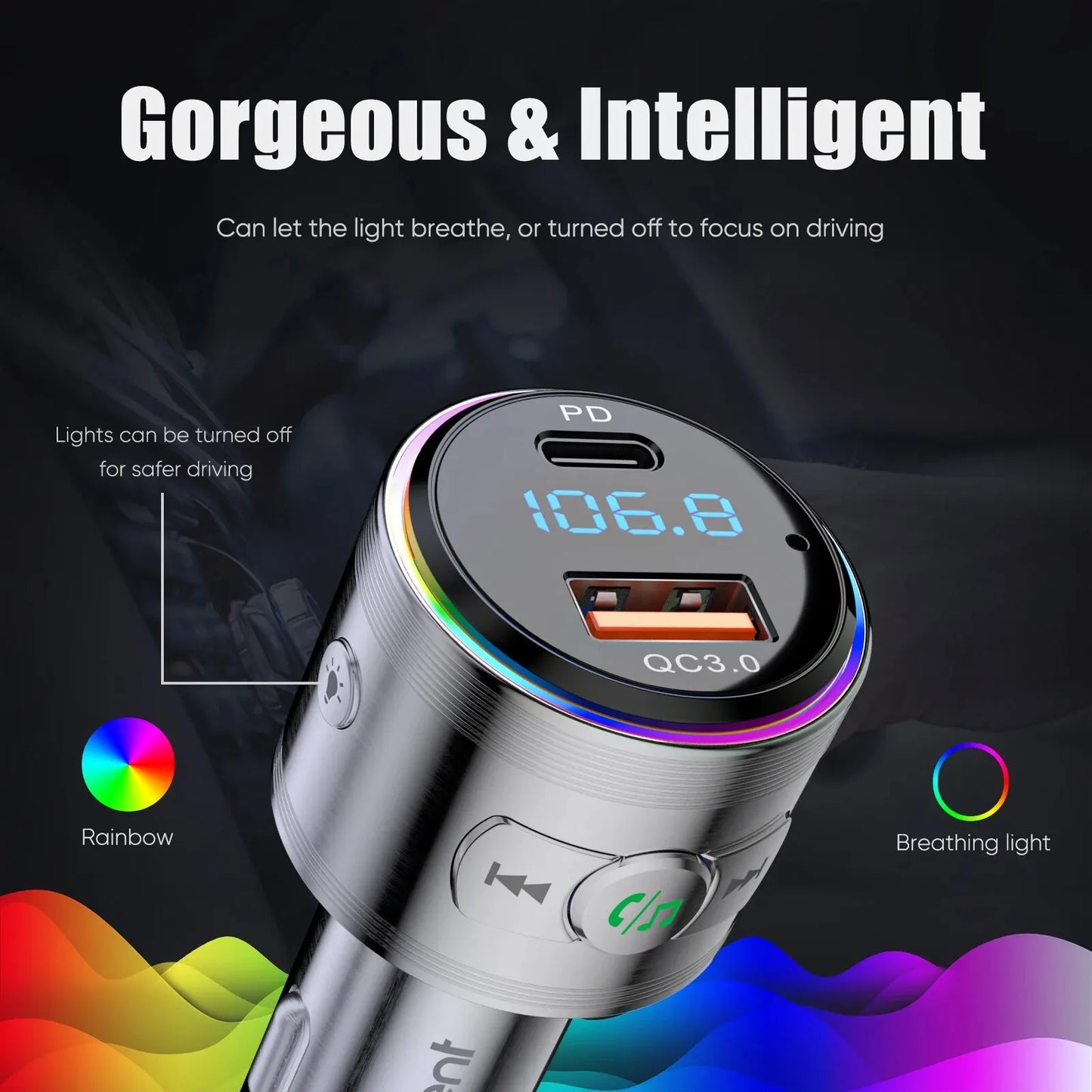 Skorter | Bluetooth 5.3 FM Transmitter with PD 20W & QC3.0 Charger
