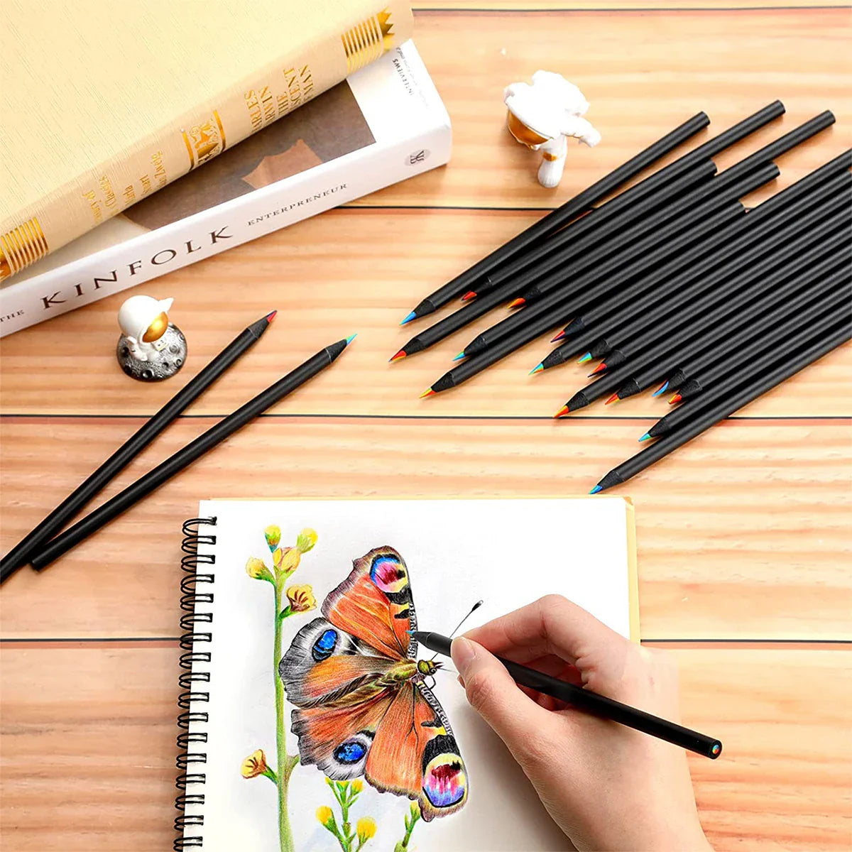 Skorter | 7-in-1 Rainbow Colored Black Wood Pencils