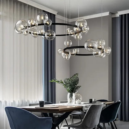 Skorter | Modern creative metal chandelier lighting: 7/10 clear glass bubbles, long round design with G9 light socket