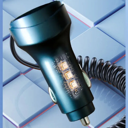 Skorter | 55W 2-Port USB Car Phone Charger 3.1A with Voltage Display Three-In-One USB Retractable Charging Cable