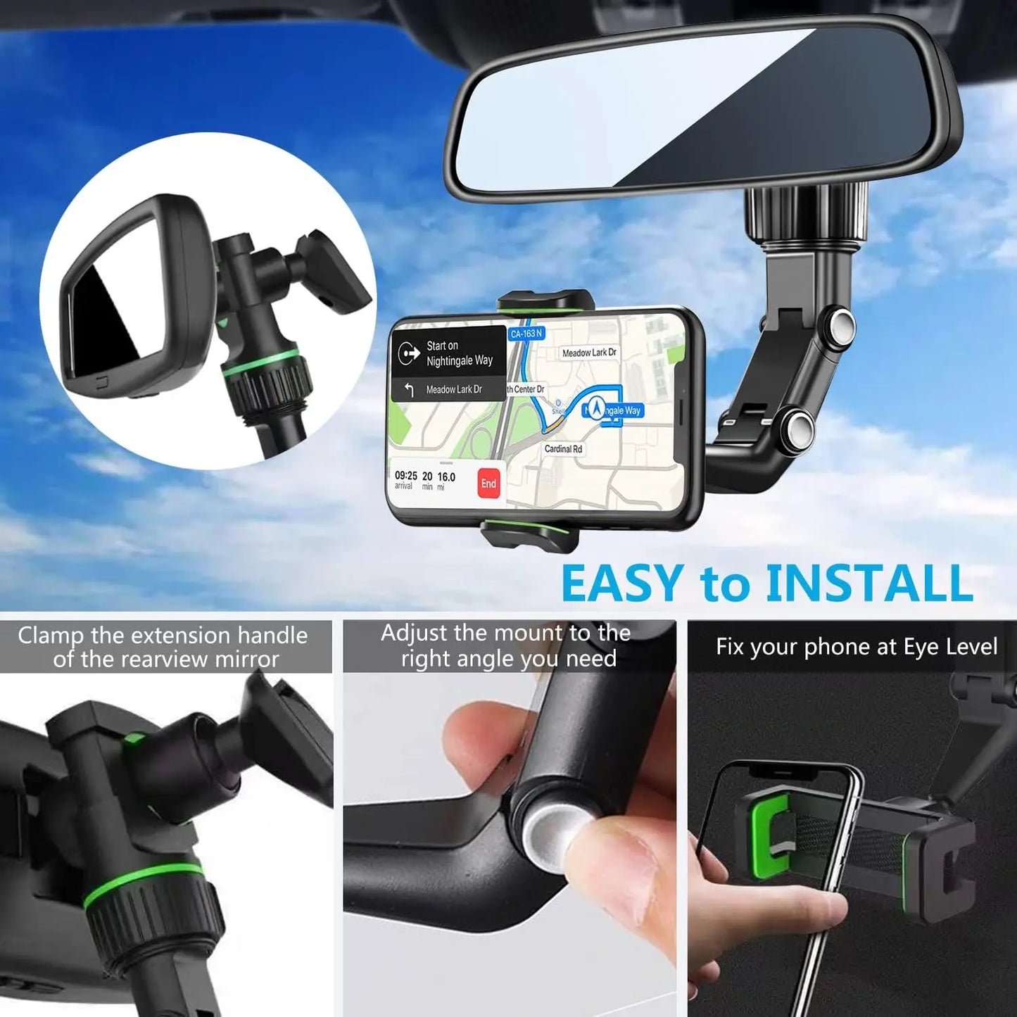 Skorter | 360° Rotatable Rearview Mirror Phone Holder for Cars