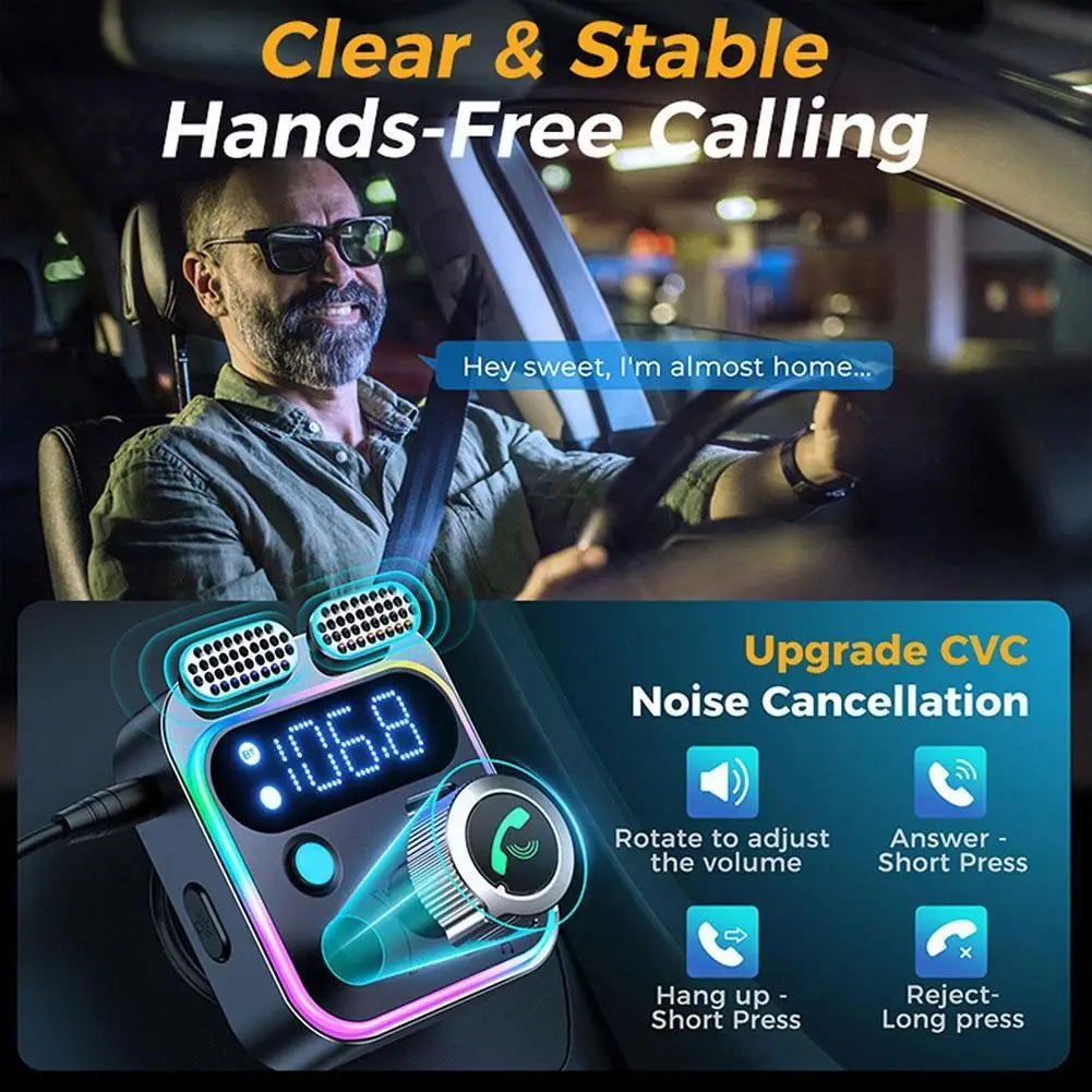 Skorter | Bluetooth FM Transmitter with Dual Mics, Hands Calling, and Fast Charging