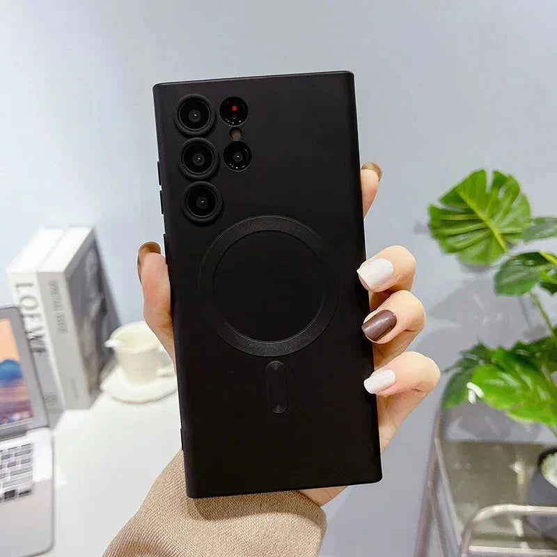 Skorter | Luxury Soft Silicone Magsafe Case Wireless Charge Case for Samsung Galaxy S24 S23 S22 S21 Ultra Plus Full Protection Bumper Cover