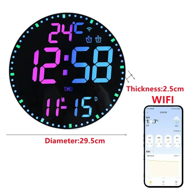 Skorter | WiFiTime - LED Wall Clock with Calendar and Dual Alarm Function
