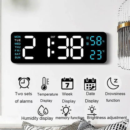 Skorter | TimeGlow - Slim Digital Alarm Clock with Calendar, Temperature and Humidity