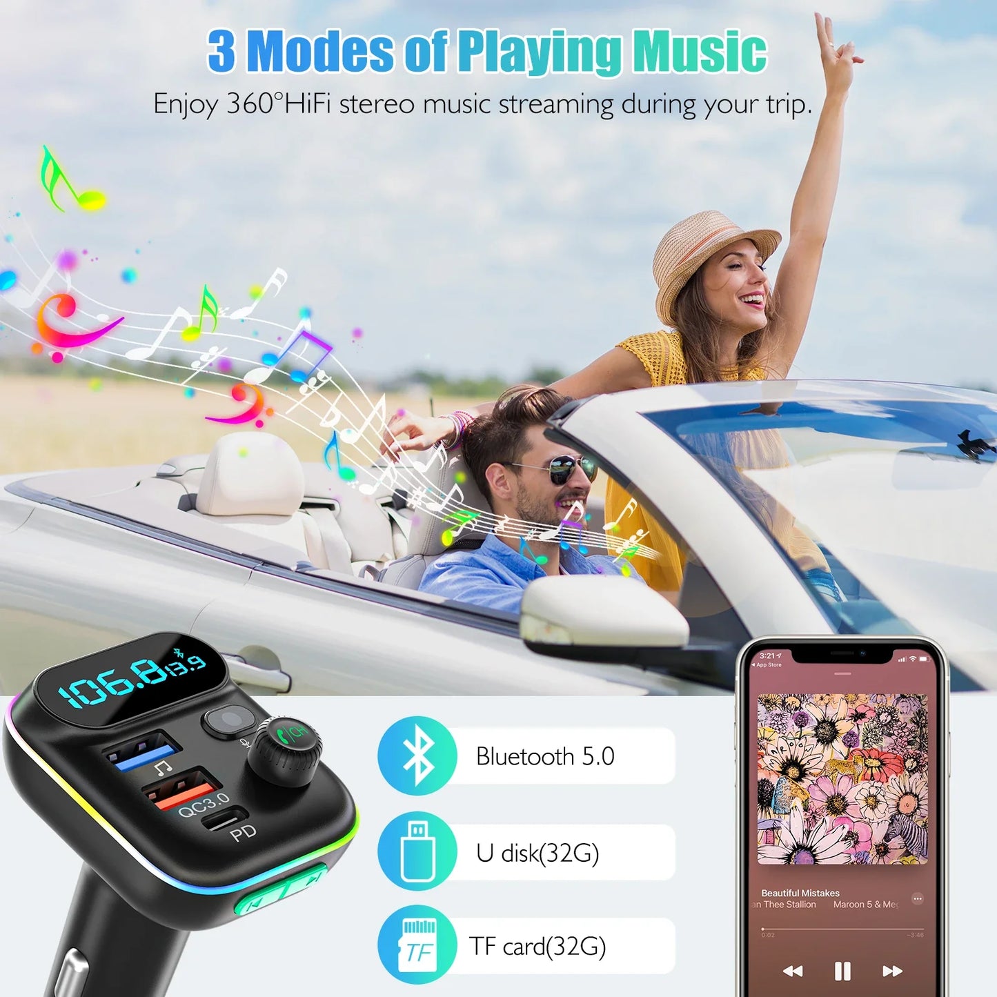 Skorter | Bluetooth 5.0 FM Transmitter Car Kit with PD & QC3.0