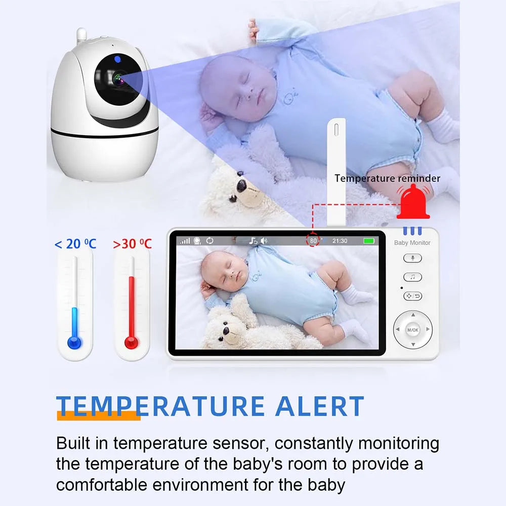 Skorter | 5-Inch HD Video Baby Monitor with Camera, PTZ Zoom and Night Vision