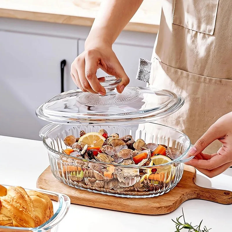 Skorter | 4-piece Glass Bakeware Set with 2 Bakeware Dishes with Glass Lids, 1.9 Qt and 3 Qt