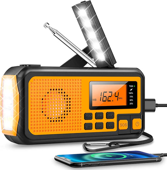 Skorter | Emergency Radio with Crank & Solar – Portable Dynamo Radio with Power Bank & LED Flashlight
