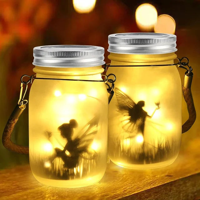 Skorter | Glass Fairy Lamp - Solar Mason Jar Lantern, IP65 Waterproof Outdoor Hanging Light