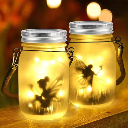 Skorter | Glass Fairy Lamp - Solar Mason Jar Lantern, IP65 Waterproof Outdoor Hanging Light