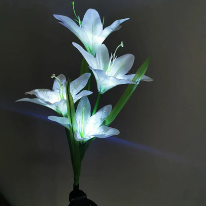 Skorter | Solar LED flower lights in lily shape – Color-changing garden lights with stake for outdoor areas