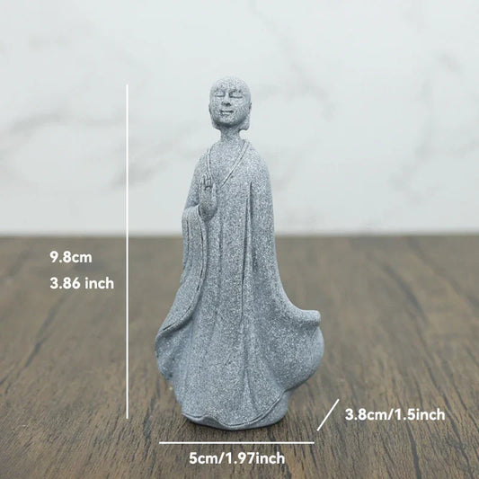 Skorter | Buddha Stone Statue Small Buddhist Monks Tibetan Buddhism Figures Zen Garden Ornament Meditation Home Aquarium Decoration