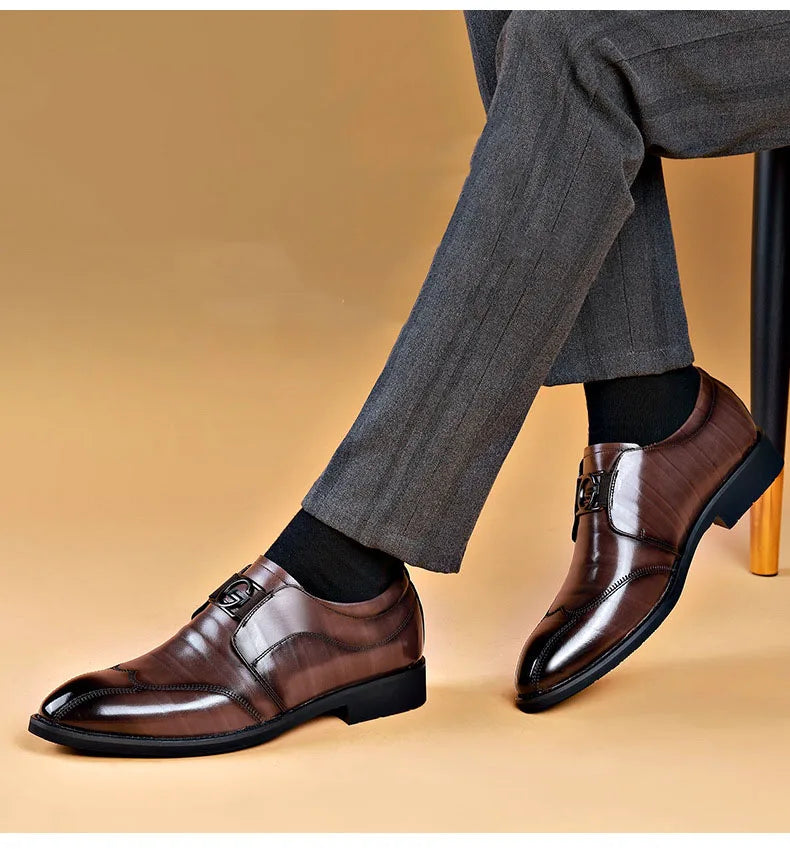 Skorter | Men's Leather Shoes Stylish Men's Shoes Pointed Oxford Wedding Leather Men's Dress Shoes Gentleman Office Man Shoe