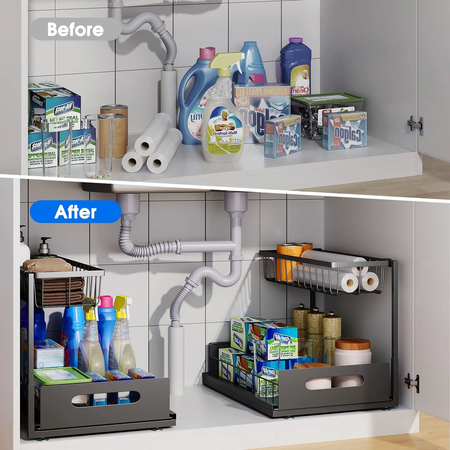 Skorter | 2-Tier Under Sink Sliding Cabinet Organiser – Arlo