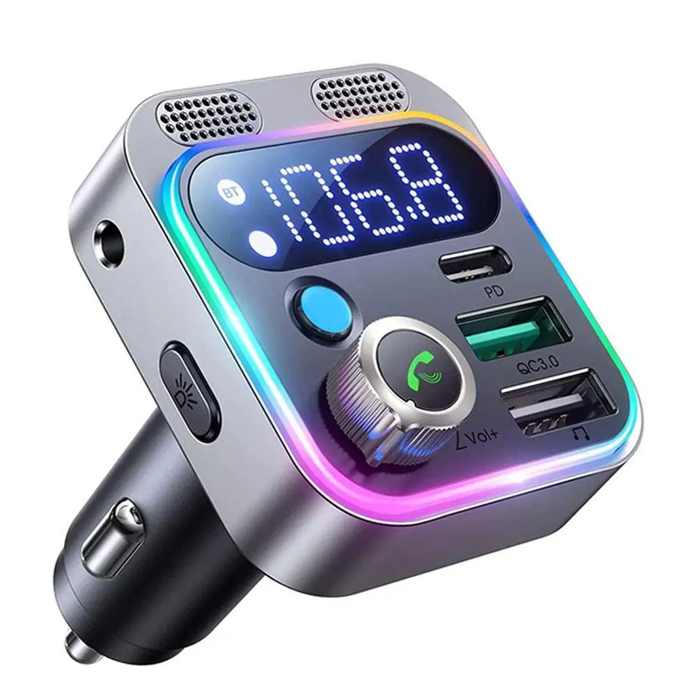 Skorter | Bluetooth FM Transmitter with Dual Mics, Hands Calling, and Fast Charging
