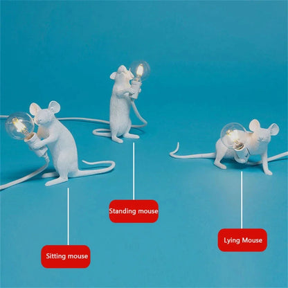 Skorter | Nordic Mouse LED Night Light – Playful Resin Table Lamp for Bedroom and Home Decor