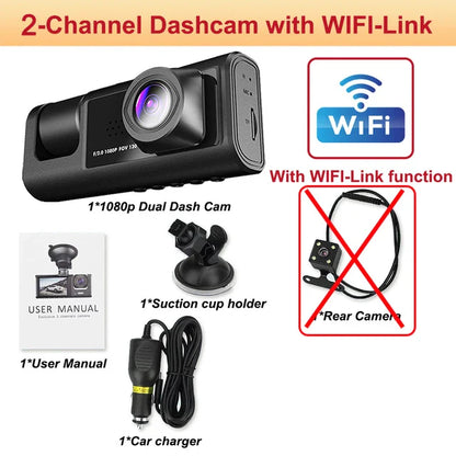 Skorter | 3-Channel Dash Cam with Wi-Fi - Front & Rear View - App Control