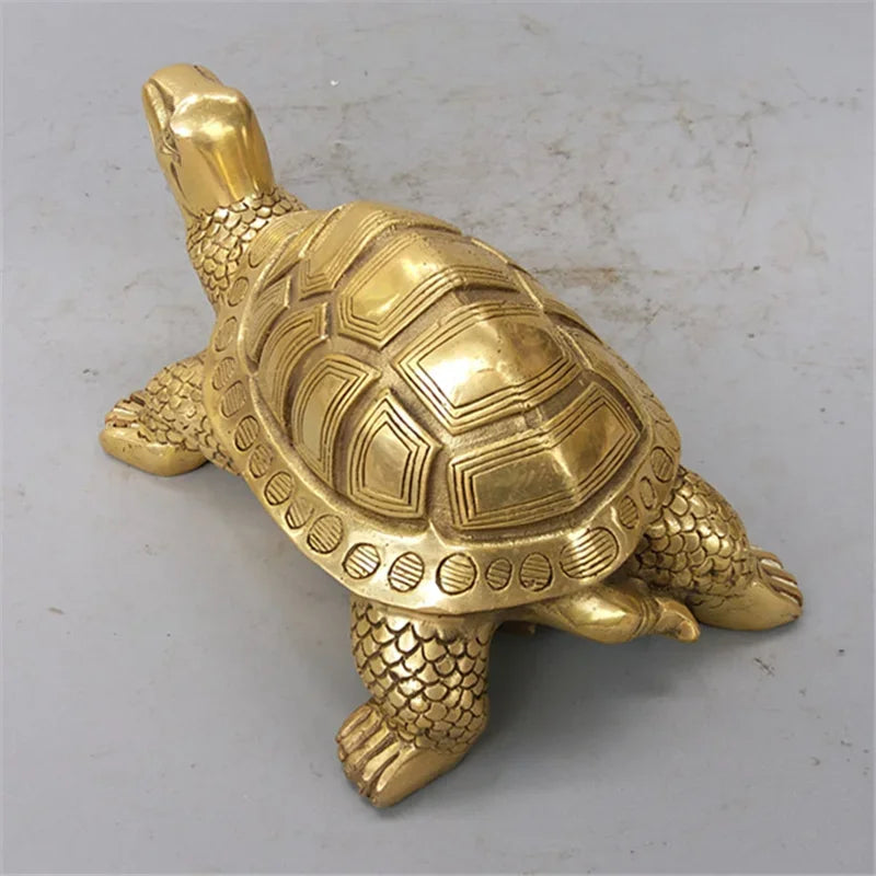 Skorter | Brass Feng Shui Turtle Statue Lucky Animal Sculpture for Longevity Home Office Decoration Figurine Gift Study Ornament