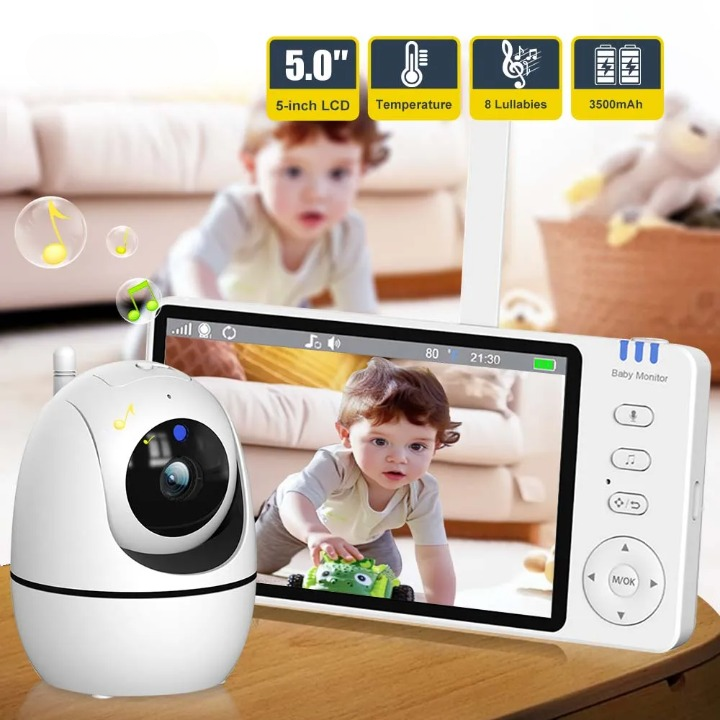 Skorter | 5-Inch HD Video Baby Monitor with Camera, PTZ Zoom and Night Vision