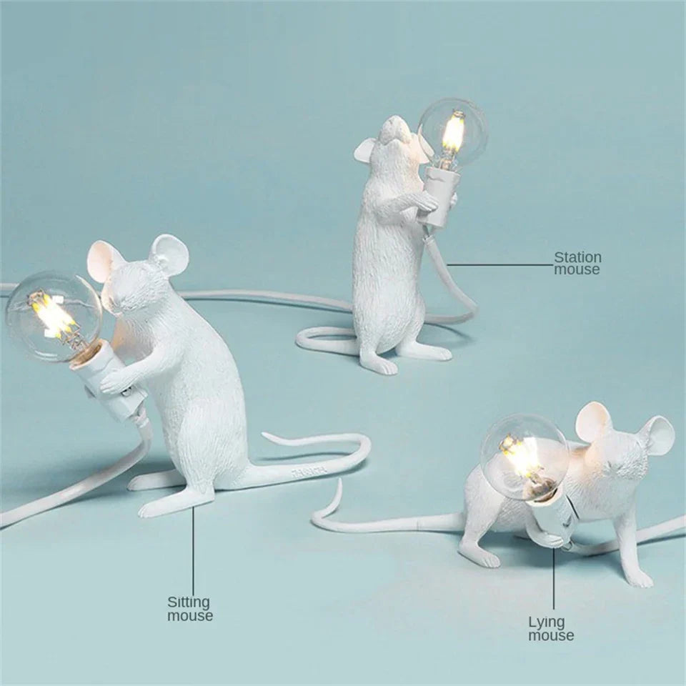 Skorter | Modern LED Animal Table Lamps: Resin Rat, Cat, and Squirrel Night Lights