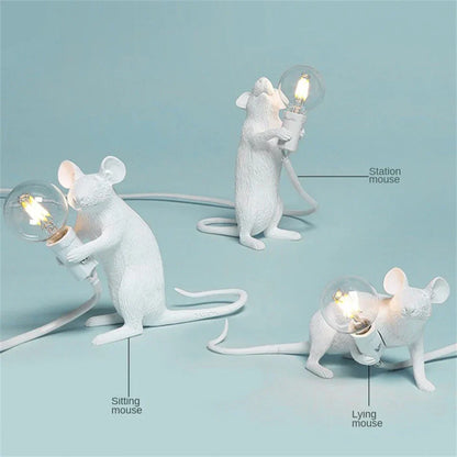 Skorter | Modern LED Animal Table Lamps: Resin Rat, Cat, and Squirrel Night Lights
