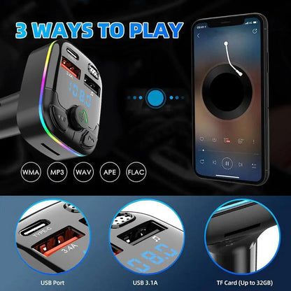 Skorter | Bluetooth 5.0 Car FM Transmitter with PD Type-C Dual USB 3.1A Fast Charger