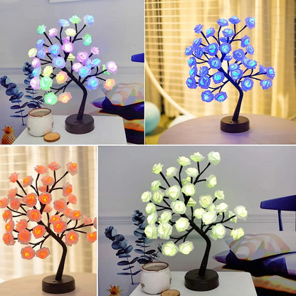Skorter | RGB Rose Flower Tree Lights 24LED USB Battery Table Lamp Fairy Night Light Home Party Christmas Wedding Bedroom Decoration Gift