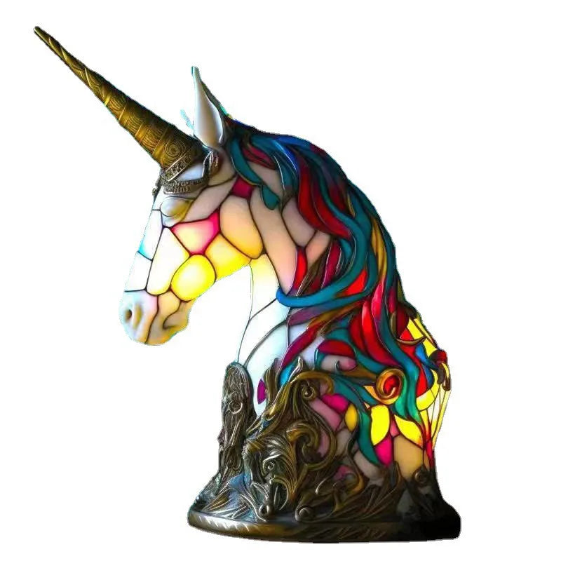 Skorter | 15cm Animal Resin Table Lamp with Stained Glass – Mermaid, Owl, Sea Turtle Design for Home Decor