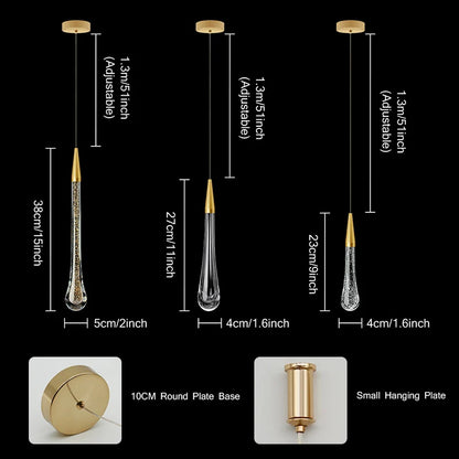 Skorter | Crystal LED Pendant Lights: Perfect for Bedrooms, Dining Rooms, Bar - Water Droplet Chandelier, Stair Lamp for Interior Decoration