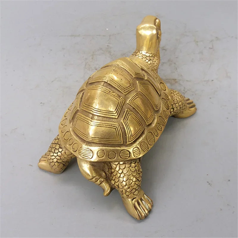 Skorter | Brass Feng Shui Turtle Statue Lucky Animal Sculpture for Longevity Home Office Decoration Figurine Gift Study Ornament