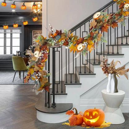 Skorter | AutumnPumpkin Autumn Wreath with Maple Leaves and Pumpkins – Front Door Decoration