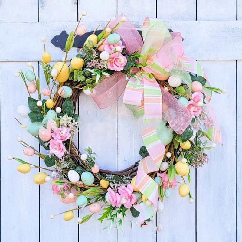 Skorter | 5 Style Bow Ribbon Easter Egg Wreath Easter Egg Garland Door Ornaments Wall Decor Happy Easter 2023 Decor for Home Kids