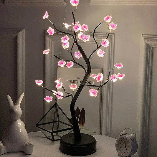 Skorter | Cherry Blossom Tree LED Table Lamp – 50cm Touch Sensor, Warm White Glow, Battery Operated with 35 Lights, Pink Flowers, Black Branches