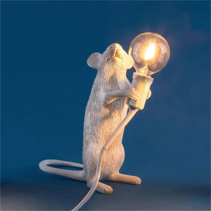 Skorter | Modern LED Animal Table Lamps: Resin Rat, Cat, and Squirrel Night Lights