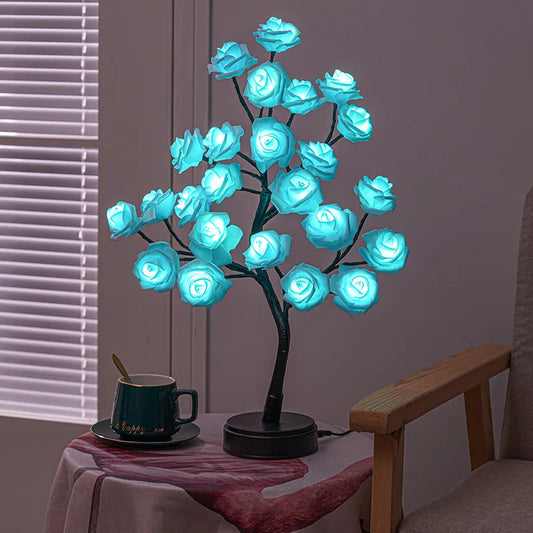 Skorter | RGB Rose Flower Tree Lights 24LED USB Battery Table Lamp Fairy Night Light Home Party Christmas Wedding Bedroom Decoration Gift