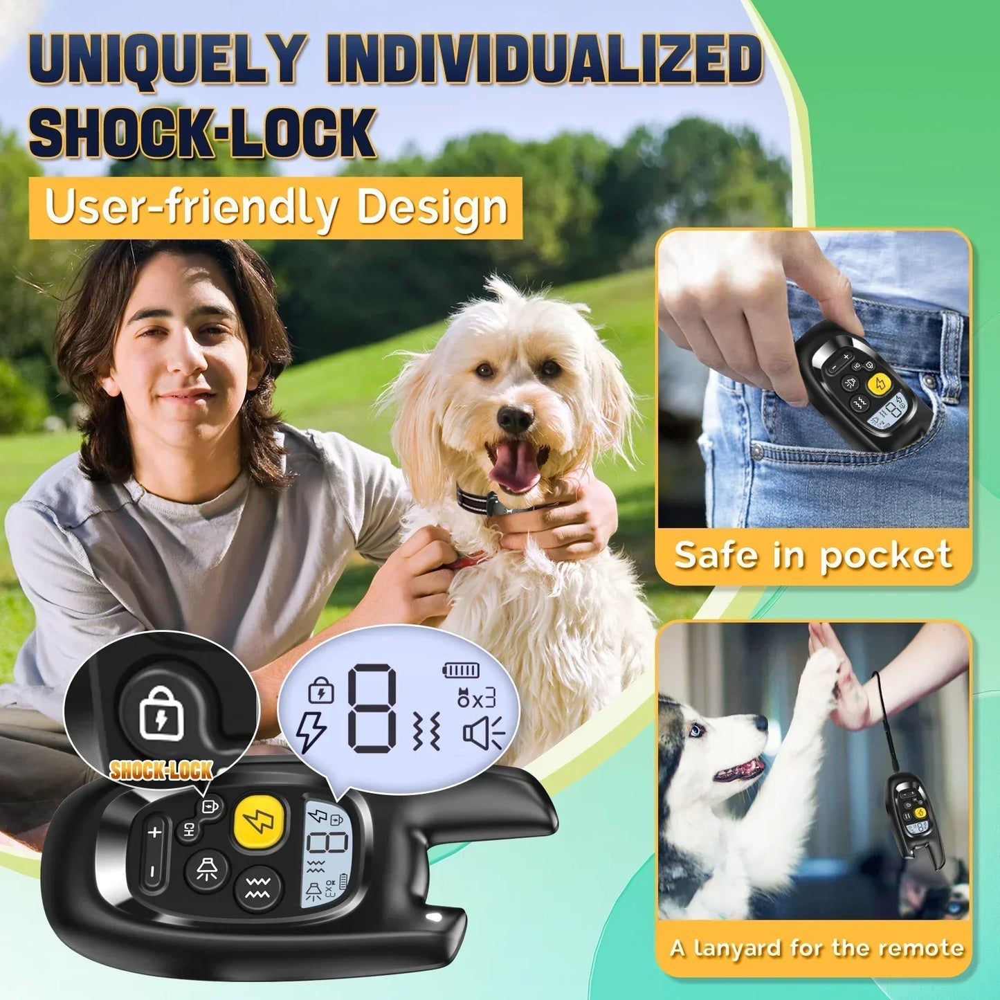 Skorter | Dog Training Collar with Remote – Shock Lock, Sound & Vibration Modes, Waterproof, 1600ft Range