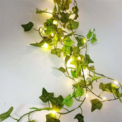 Skorter | Battery Operated Green Leaf Fairy Lights – LED Light Chains for Indoor and Outdoor Decor, Perfect Party and Garden Lighting