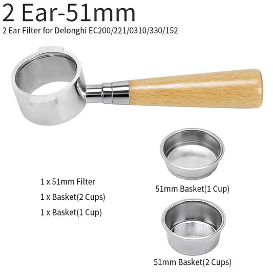 Skorter | 51mm Coffee Ground Portafilter for Delonghi EC680 EC685 Replacement Filter Basket Espresso Machine Handle Cafe Accessories