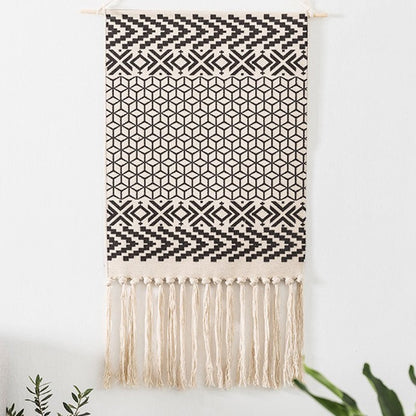 Skorter | Bohemian Wall Tapestry, Macrame Wall Hanging, Home Decoration, Cotton Linen Tassel, Handcrafted, Woven, Geometric Canvas Art, Background Wall Tapestries