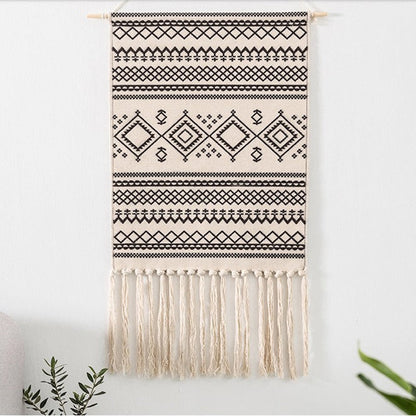 Skorter | Bohemian Wall Tapestry, Macrame Wall Hanging, Home Decoration, Cotton Linen Tassel, Handcrafted, Woven, Geometric Canvas Art, Background Wall Tapestries