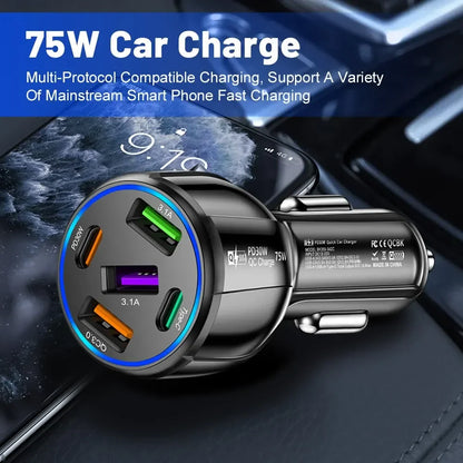 Skorter | 75W USB Car Charger - 5-Port Fast Charging Adapter