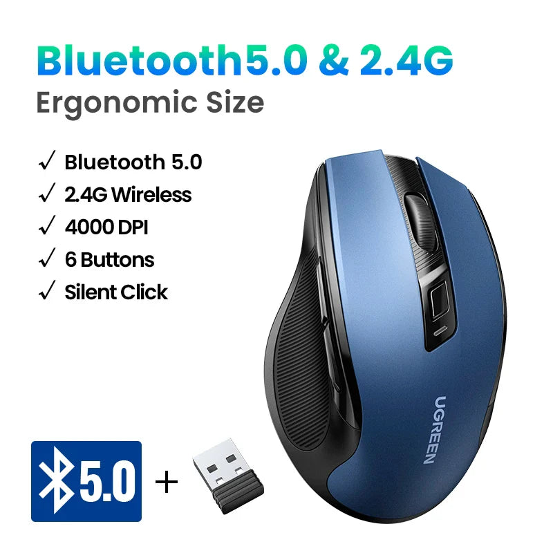 Skorter | Bluetooth 5.0 Ergonomic Wireless Mouse - 6 Mute Buttons