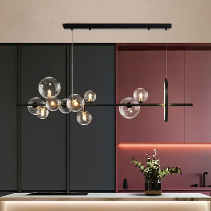 Skorter | Modern creative metal chandelier lighting: 7/10 clear glass bubbles, long round design with G9 light socket