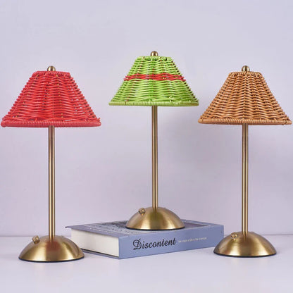 Skorter | Rechargeable Rattan Desk Lamp – Retro Wireless Table Lamp for Living Room, Small Size with Warm LED Light