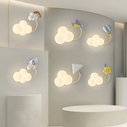 Skorter | CartoonAirplane - Children's Room Wall Lamp with Stars, Rainbow and Airplane Design